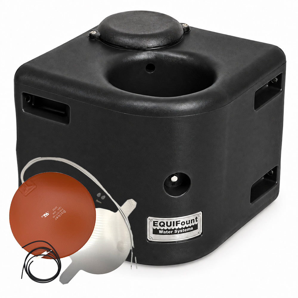 Miraco EquiFount 1100H heated corner mount single stall horse waterer in Black