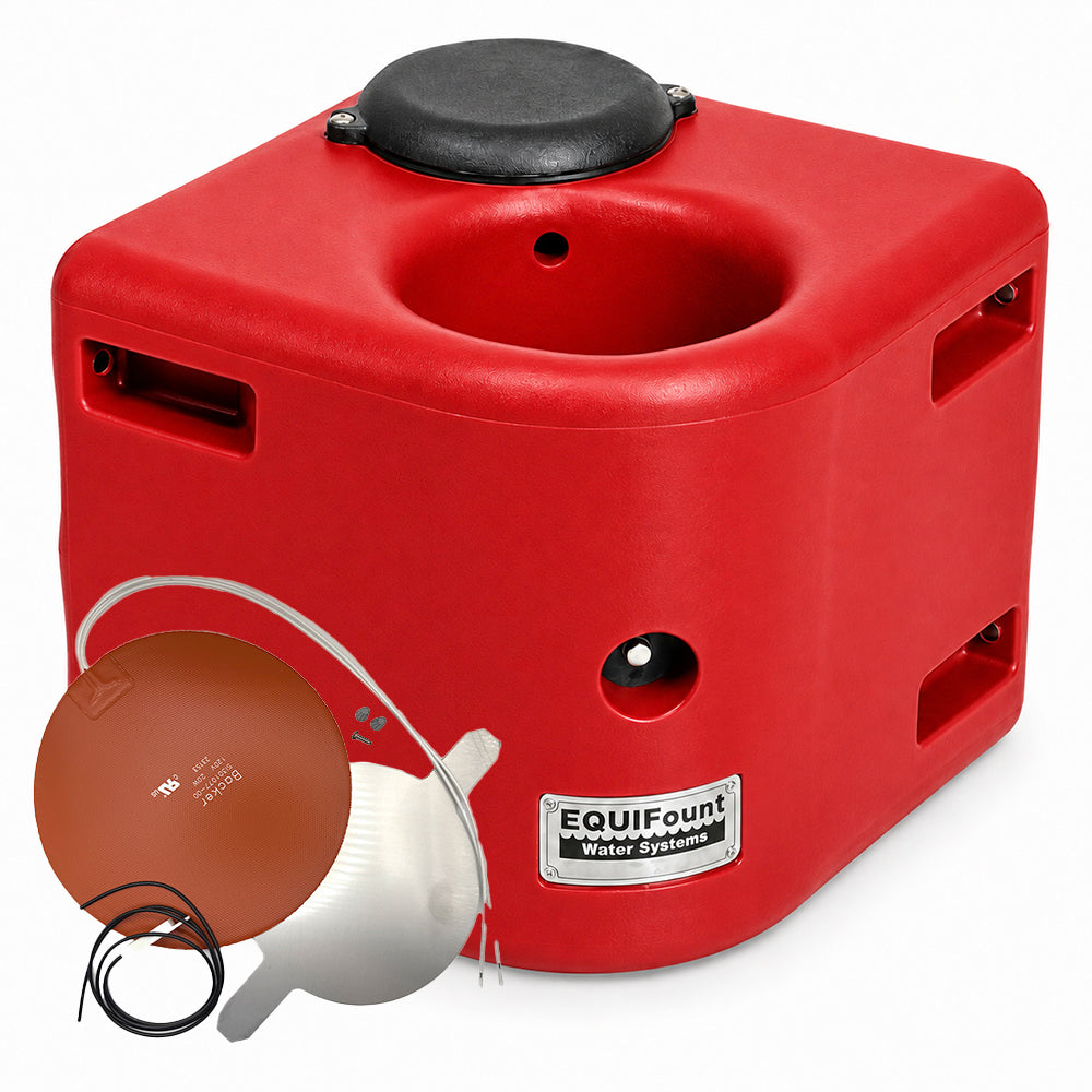 Miraco EquiFount 1100H heated corner mount single stall horse waterer in Red
