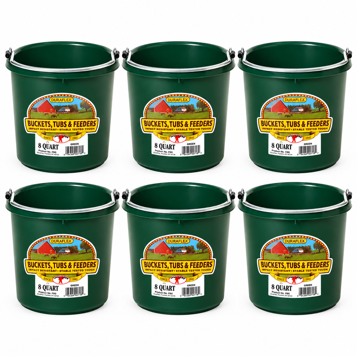 Little Giant 8 quart round plastic buckets in green, 6 pack