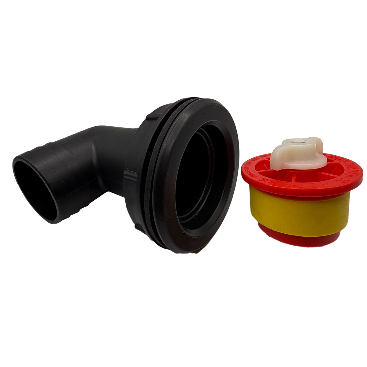 Ritchie 18852 CattleMaster drain elbow shown with the red drain plug