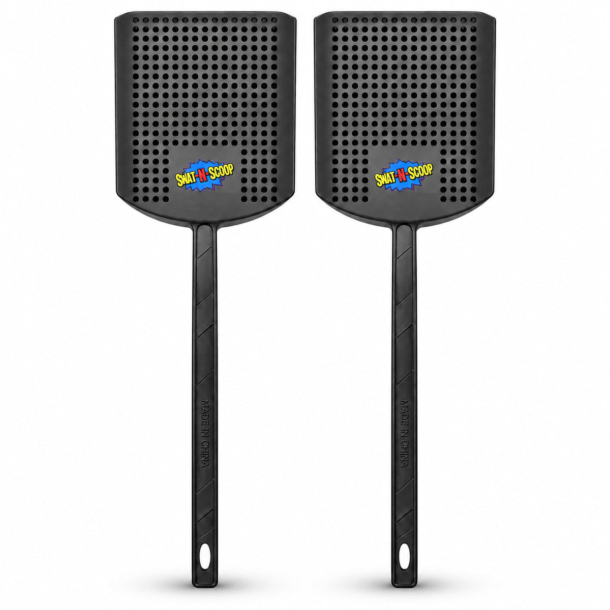 Swat-N-Scoop charcoal fly swatters with built-in bug scoop, 2 pack