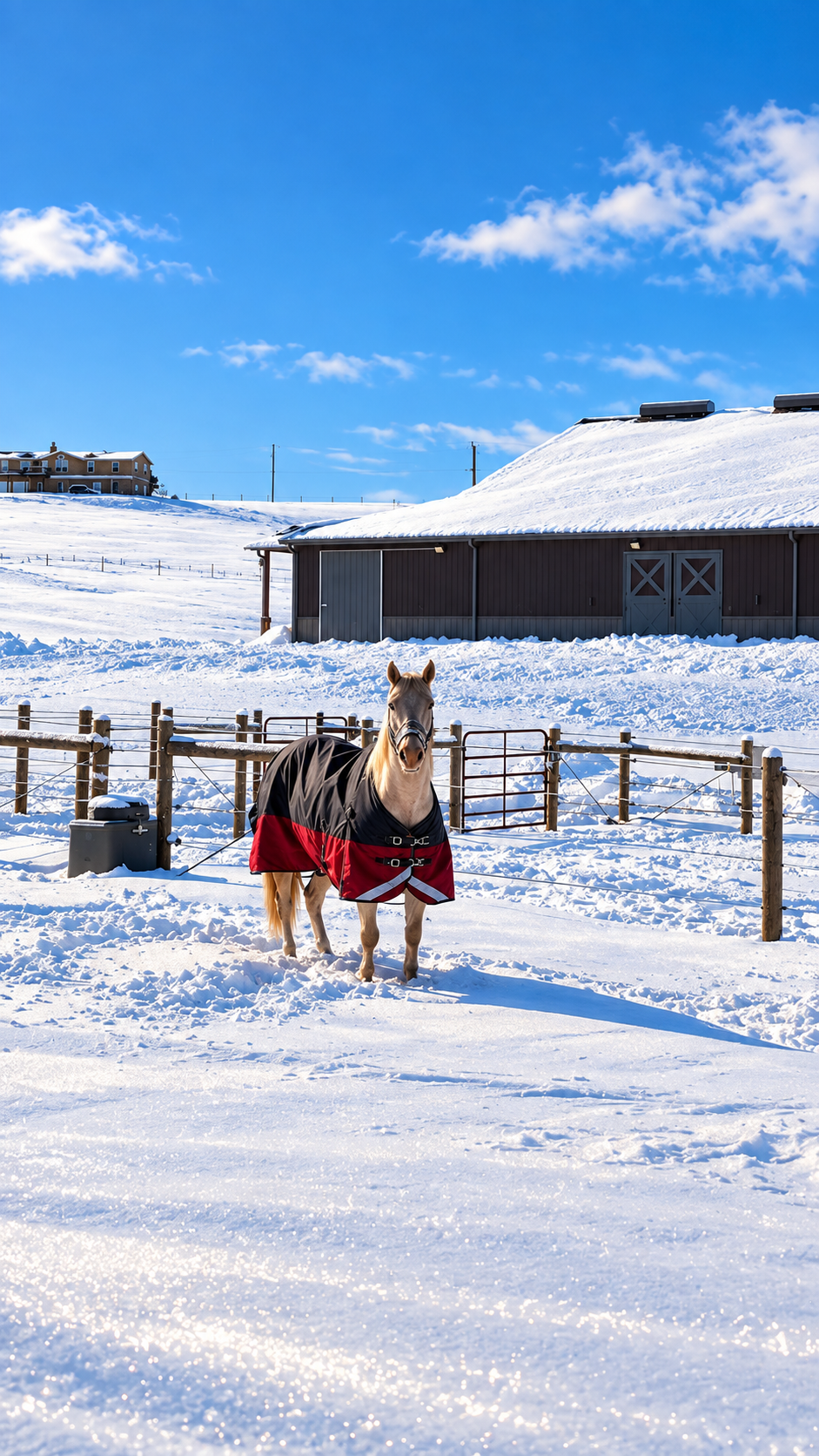 Classic Equine by Ritchie UltraFount in a snowy winter paddock with a blanketed horse