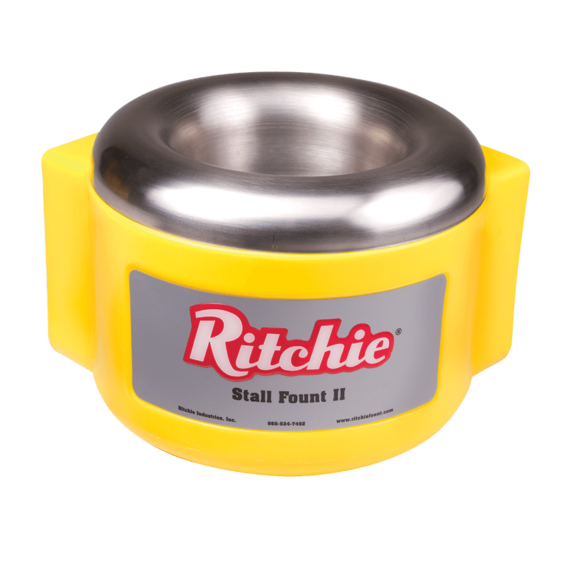 Ritchie Stall Fount II automatic horse waterer, yellow shroud with stainless steel bowl