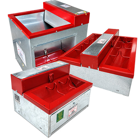 Hoskins automatic hog waterers, low 9 inch tall stainless troughs and combination cattle hog units