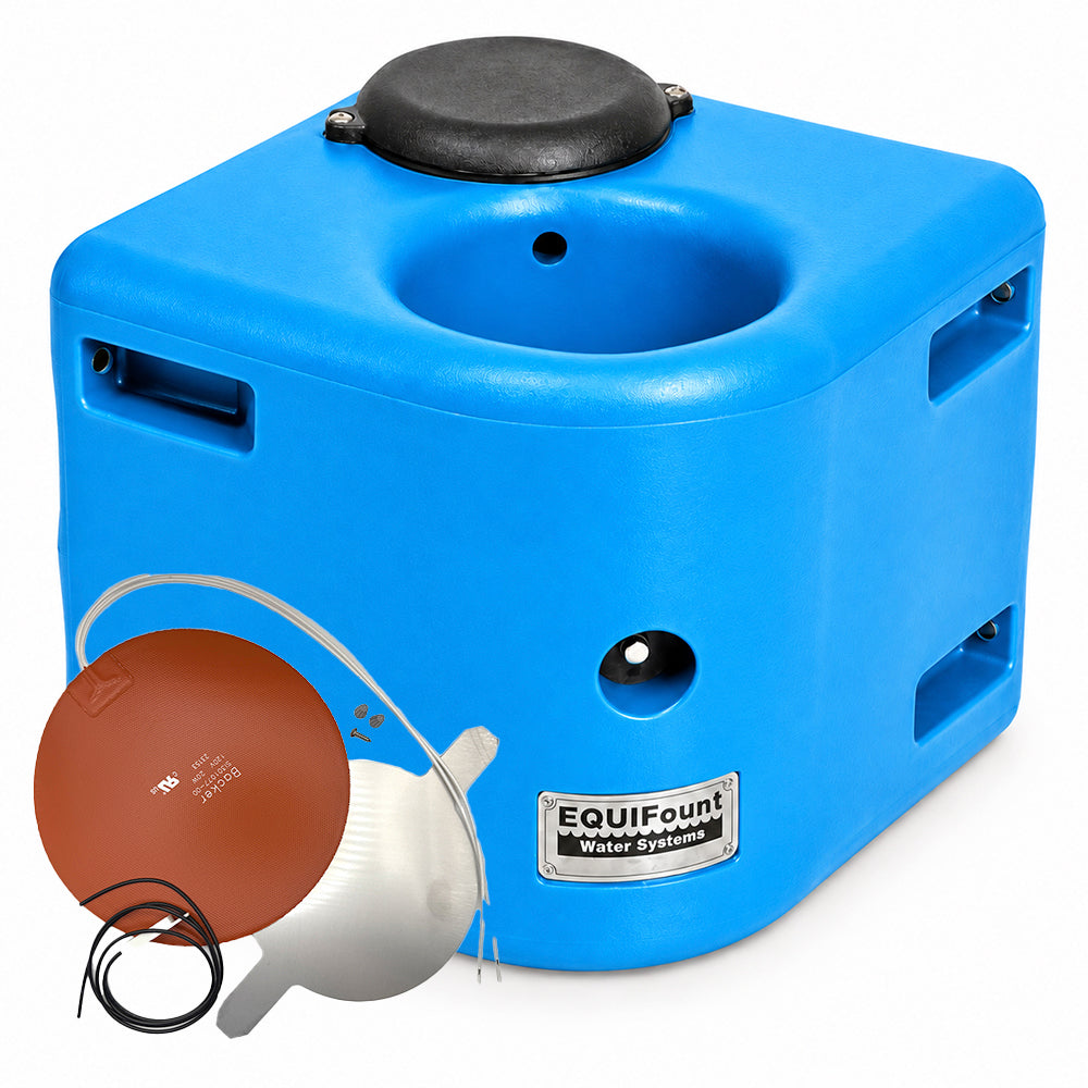 Miraco EquiFount 1100H heated corner mount single stall horse waterer in Blue
