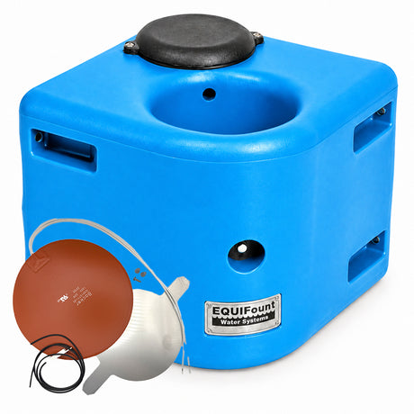 Miraco EquiFount 1100H heated corner mount single stall horse waterer in Blue