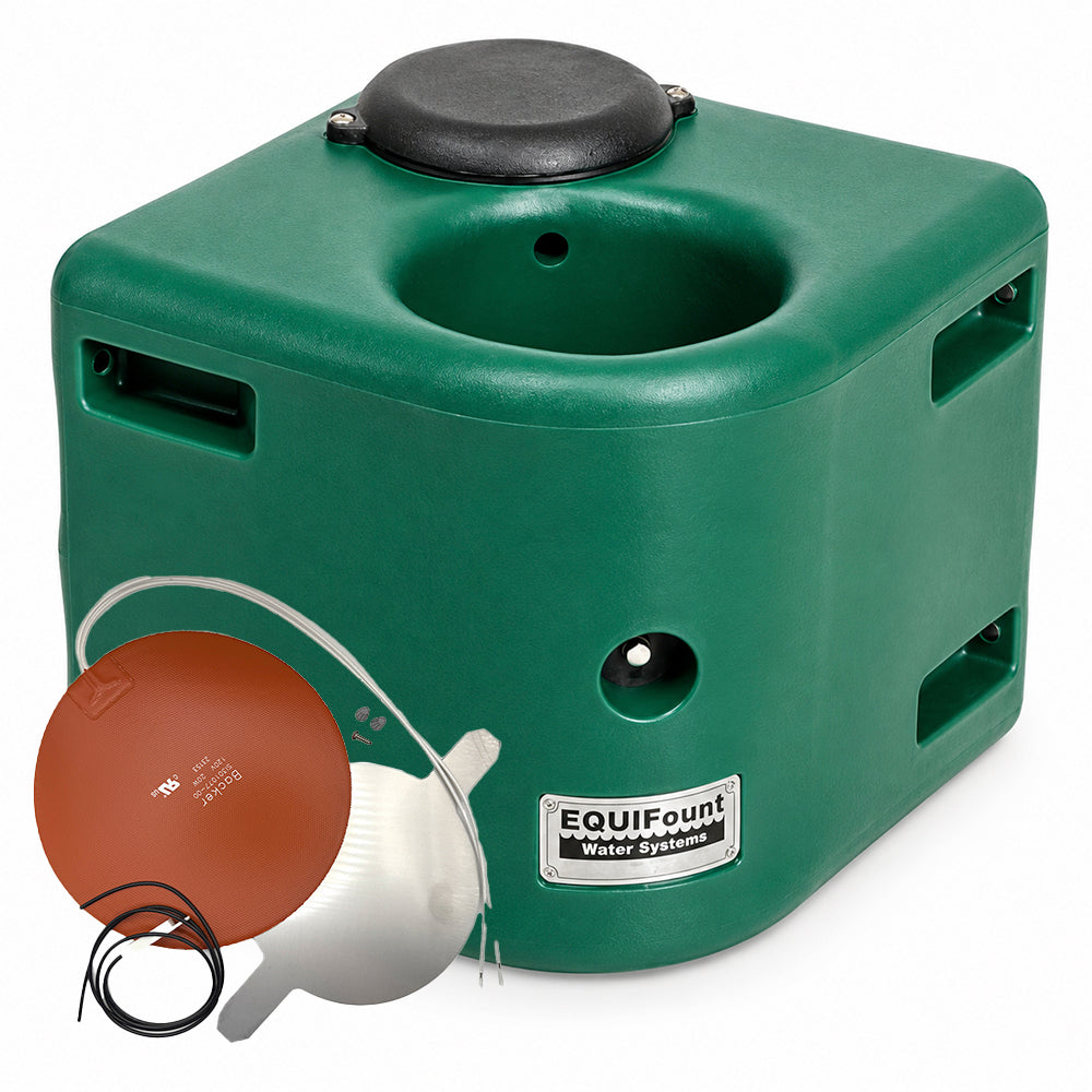 Miraco EquiFount 1100H heated corner mount single stall horse waterer in Green