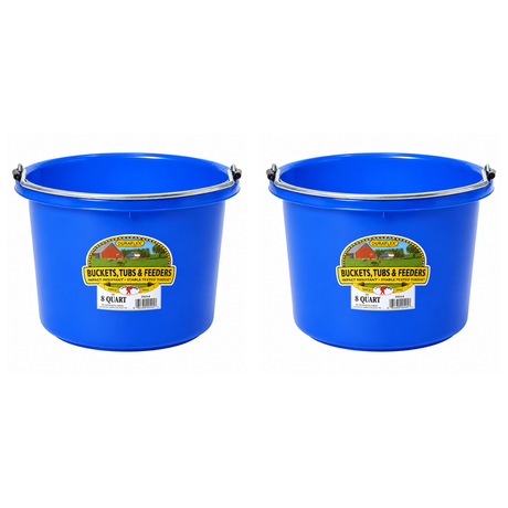 Little Giant 8 quart round plastic buckets in blue, 2 pack