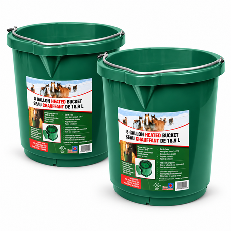 Two Farm Innovators FB-120 five gallon flat back heated buckets