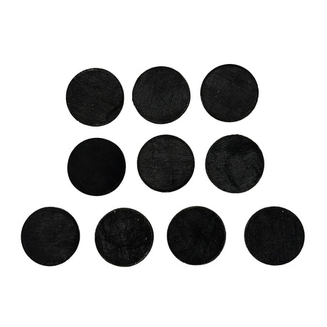 Set of black round felt pads on a white background