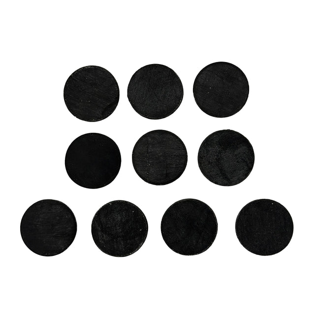 Set of black round felt pads on a white background