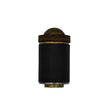 Black cylindrical object with cork-like top on a white background