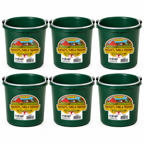Little Giant 8 quart round plastic buckets in green, 6 pack