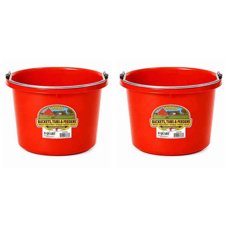 Little Giant 8 quart round plastic buckets in red, 2 pack