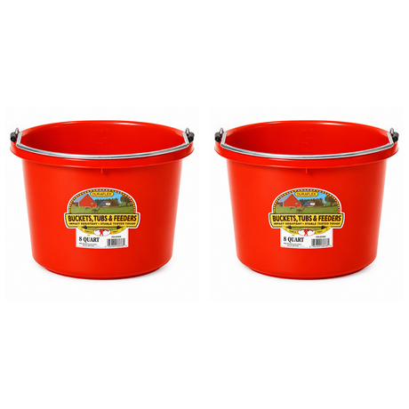 Little Giant 8 quart round plastic buckets in red, 2 pack