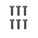Six metal screws on a white background