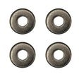 Four metallic washers on a white background
