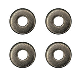 Four metallic washers on a white background
