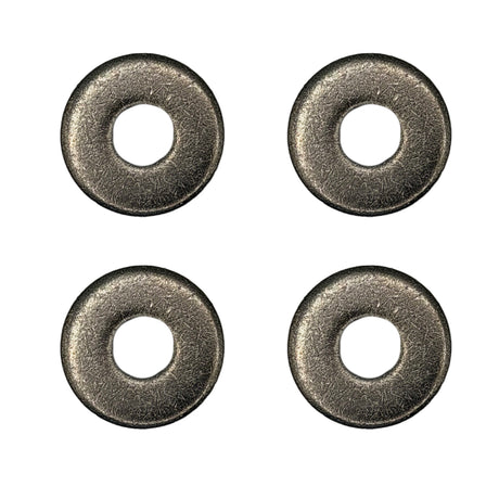 Four metallic washers on a white background
