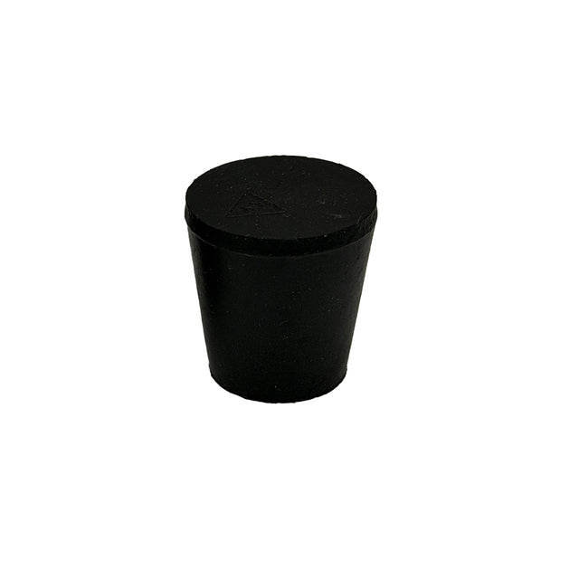Black rubber stopper on a white background