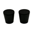 Two black rubber bungs on a white background