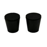 Two black rubber bungs on a white background