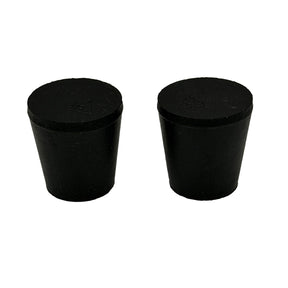 Two black rubber bungs on a white background
