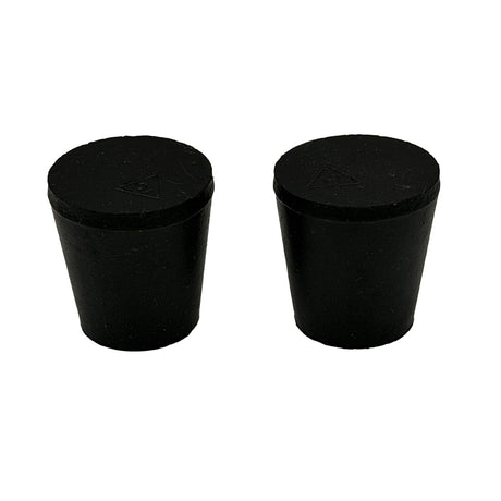 Two black rubber bungs on a white background