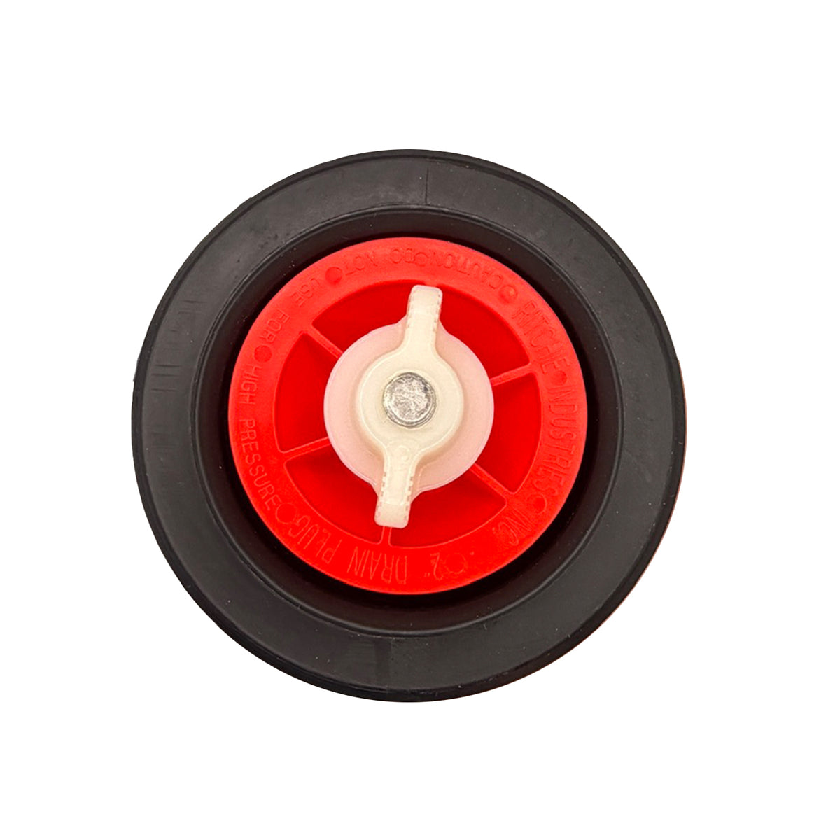 Red drain plug with white handle from the Ritchie 18852 CattleMaster drain kit