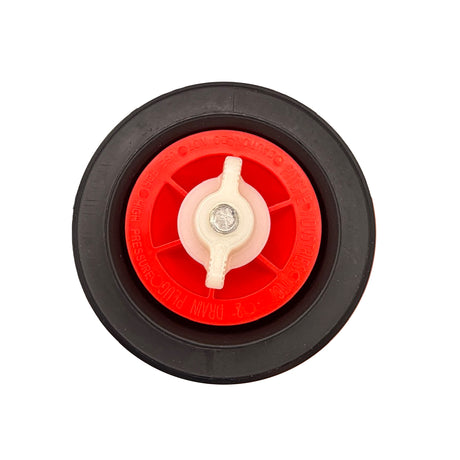 Red drain plug with white handle from the Ritchie 18852 CattleMaster drain kit