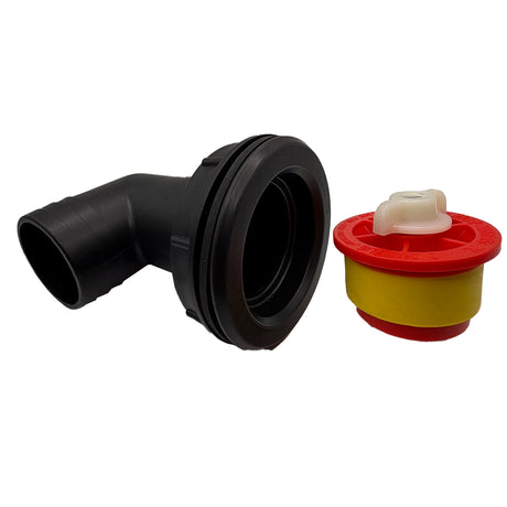 Ritchie 18852 CattleMaster drain elbow shown with the red drain plug