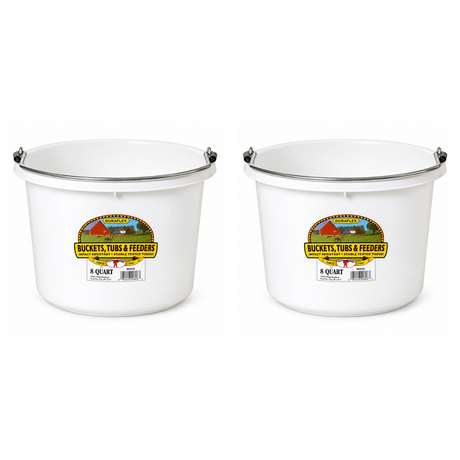 Little Giant 8 quart round plastic buckets in white, 2 pack