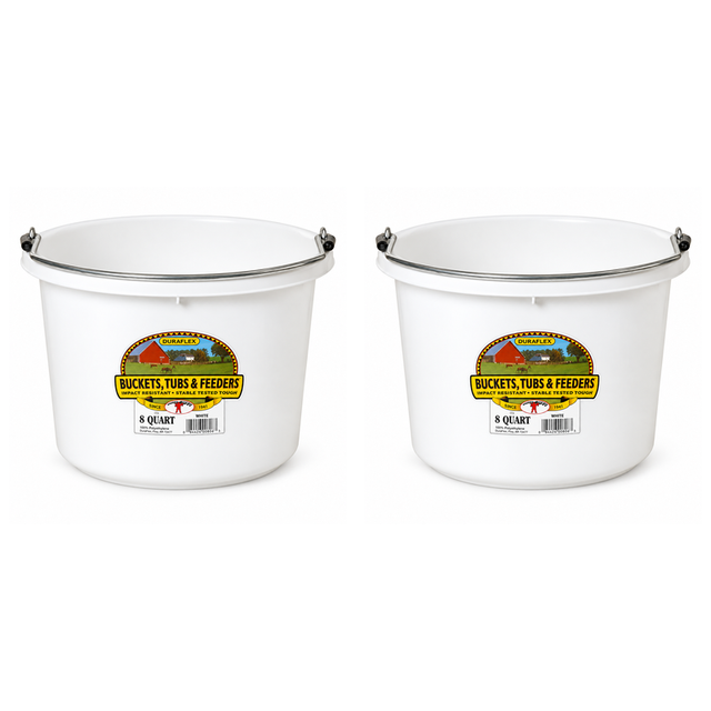 Little Giant 8 quart round plastic buckets in white, 2 pack