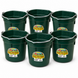 Six Miller MFG green flat back plastic buckets, 20 quart each