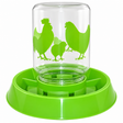 Lixit 64 oz chicken feeder and waterer, clear jar with green chicken silhouette on a green reversible base, part 21141383