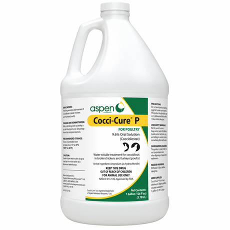 Cocci-Cure P for Poultry 9.6 percent amprolium oral solution, one gallon jug from Aspen Vet