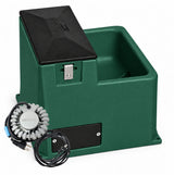 Miraco LilSpring 3001 heated automatic waterer in green, shown with the 290 watt immersion heater and self regulating heat cable