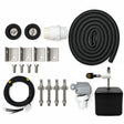 Miraco 3410E parts bag 728-5 contents laid out, valve assembly, float assembly, heat cable, outer fill assembly, bottom gasket and anchor hardware for the heated two trough hog waterer