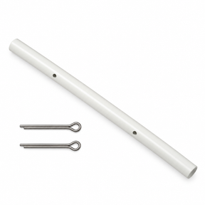 Miraco 523 training bolt, white poly tube with two stainless steel cotter keys, holds the ball closure open while livestock learn the waterer
