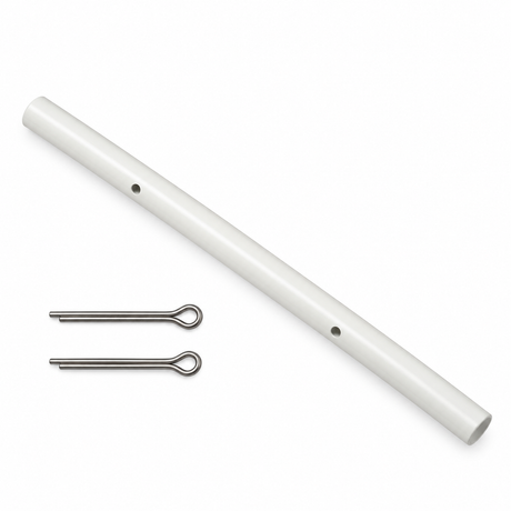 Miraco 523 training bolt, white poly tube with two stainless steel cotter keys, holds the ball closure open while livestock learn the waterer