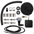 Miraco 3410-4E parts bag 842-5 laid out, valve assembly, float assembly, heat cable, bottom gasket, flex hose, anchor bolts, anchor clips and drain plugs with bolts