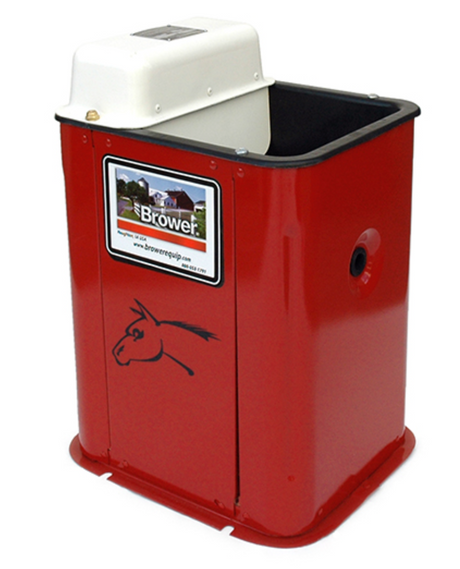 Brower MJ31E heated single trough waterer, red metal insulated waterer for horses, calves, and cattle