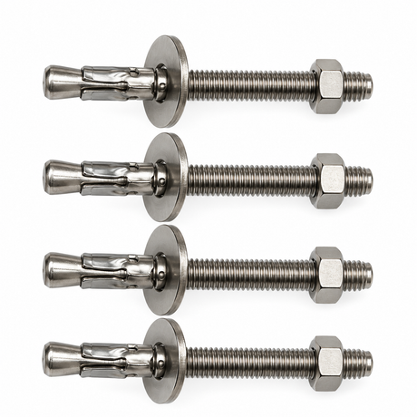 Miraco 4 pack of 3/8 by 3 3/4 inch stainless steel anchor bolts with washers and nuts, parts 344, 351 and 699, for anchoring an automatic waterer to a concrete pad