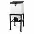 High Country Plastics BIN-270 270 pound feed bin with black steel stand and hinged lid