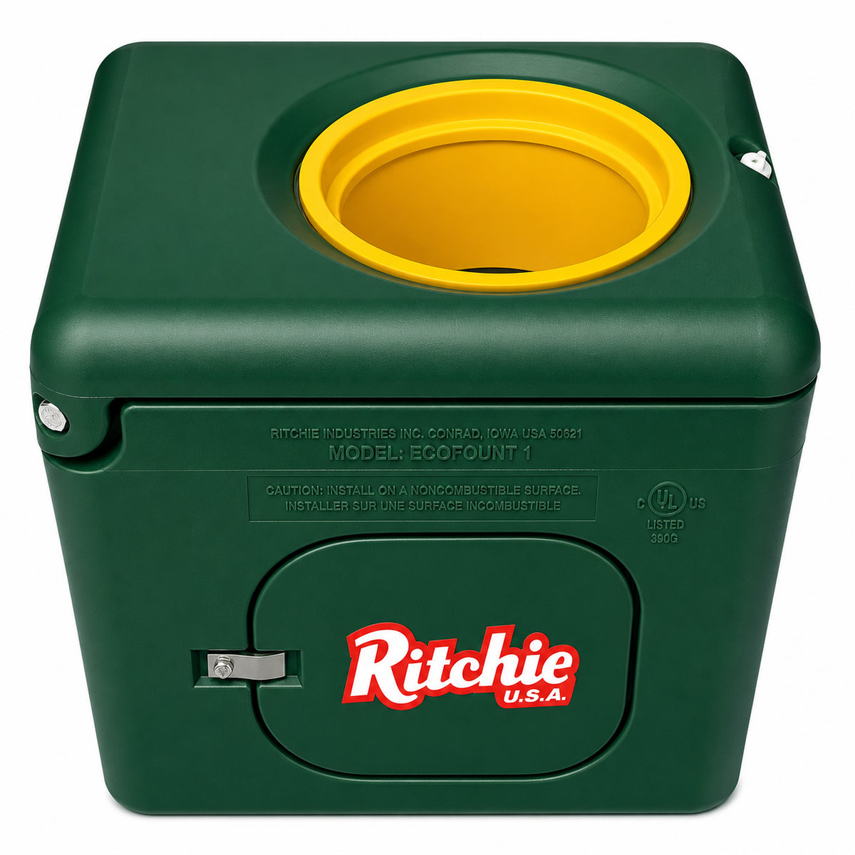 Ritchie EcoFount 1 green automatic waterer 18506, angled view