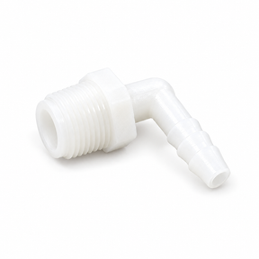 Smucker HE3814 three eighths inch MPT by quarter inch hose barb elbow for LandMark foam markers