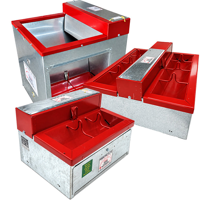 Hoskins automatic hog waterers, low 9 inch H9 troughs and CH combination cattle and hog units