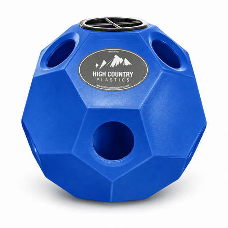 High Country Plastics Hay Play Slow Feeder HPF-B in Blue, 15 inch hay ball for horses