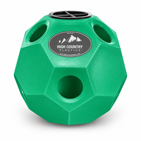 High Country Plastics Hay Play Slow Feeder HPF-FG in Forest Green, 15 inch hay ball for horses