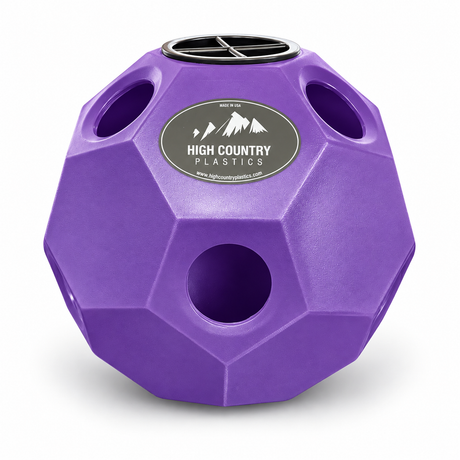 High Country Plastics Hay Play Slow Feeder HPF-P in Purple, 15 inch hay ball for horses